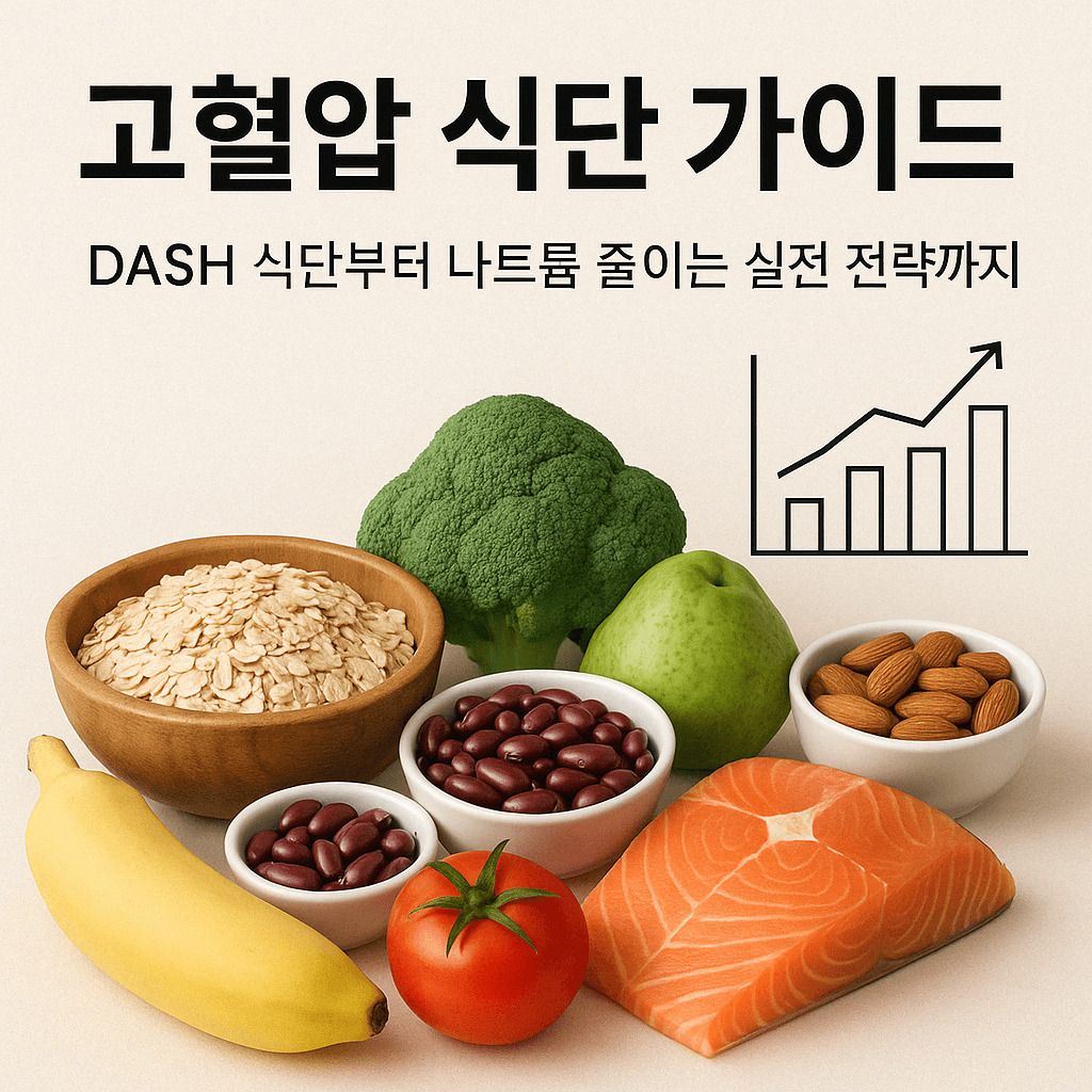 고혈압 식단 가이드 – 브로콜리와 건강한 그래프 이미지