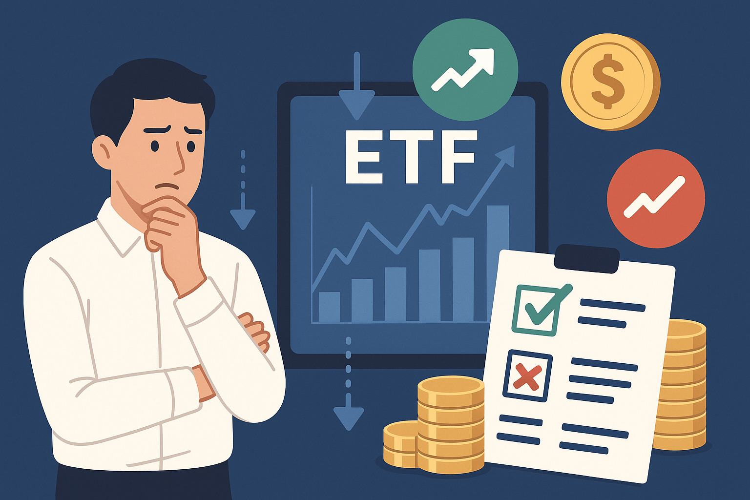 환율 그래프와 해외 ETF 아이콘이 함께 나타난 금융 투자 개념 일러스트