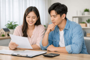 서명 전 꼭 확인해야 할 보험사 서류를 함께 검토하는 장면