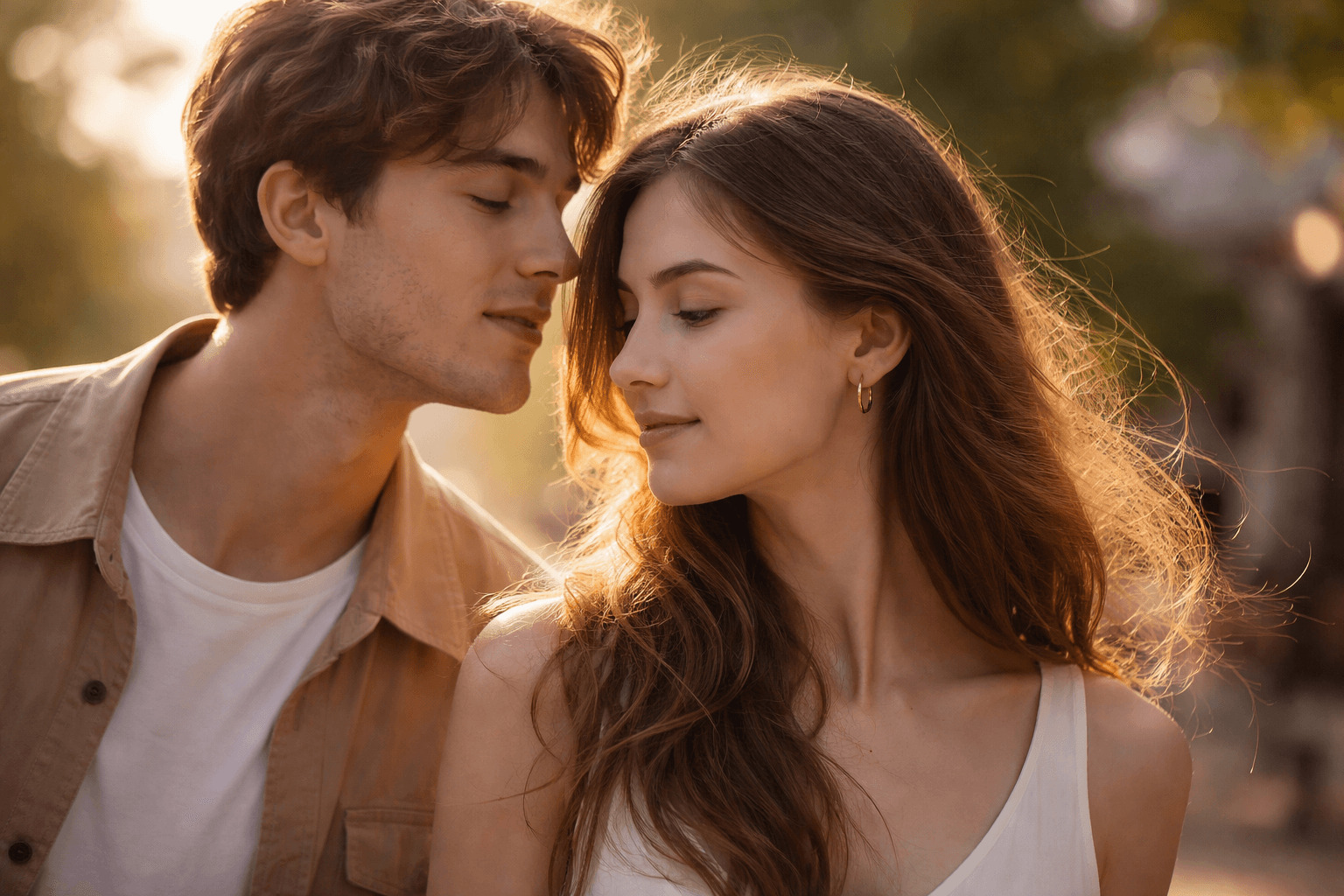 따뜻한 햇살 아래에서 서로의 체취에 무의식적으로 이끌리며 가까워지는 남녀의 모습