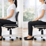 다리 꼬고 앉는 습관과 양발을 바닥에 둔 바른 자세를 비교