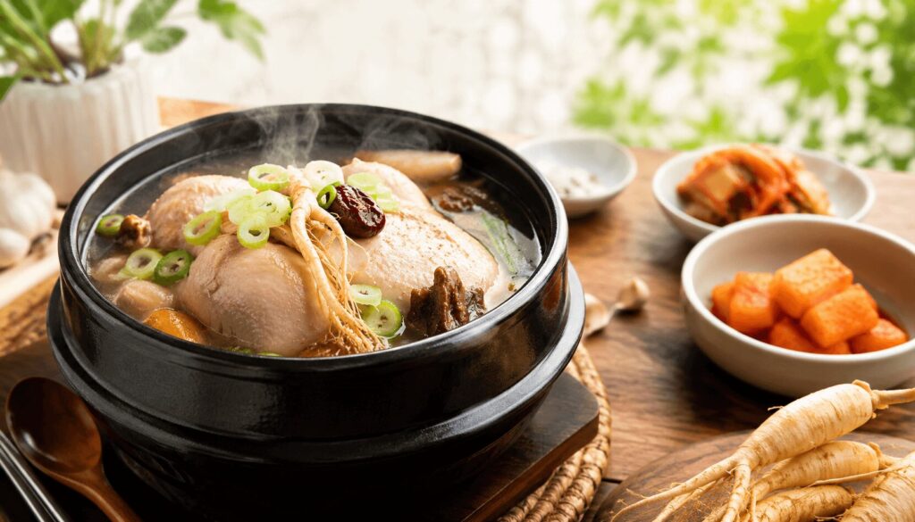 삼계탕 한 그릇에서 김이 오르는 모습으로 더운 여름 몸이 찾는 이유를 보여주는 복날 보양식